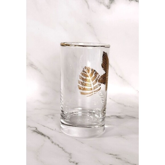 Vintage Libbey Gold Maple Leafe Etched Clear Glass Juice TumblerGold Rim MCM - Picture 3 of 6